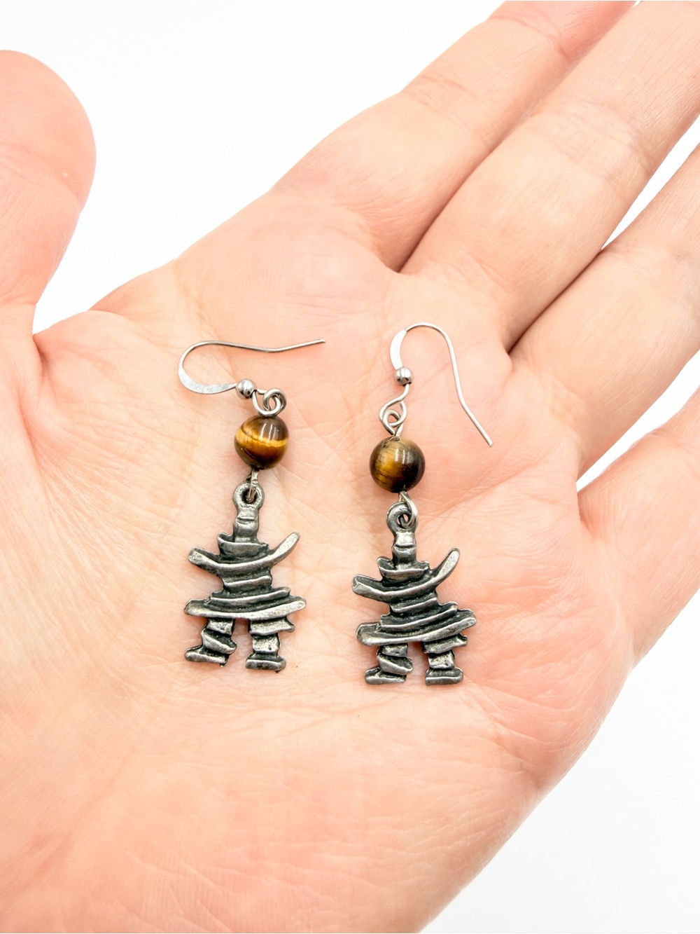 Vintage Inukshuk Tiger’s Eye Bead Dangle Earrings
